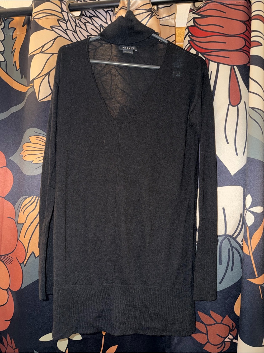 Trouve Size Small Black Lightweight Long sleeve Turtleneck Vneck Top